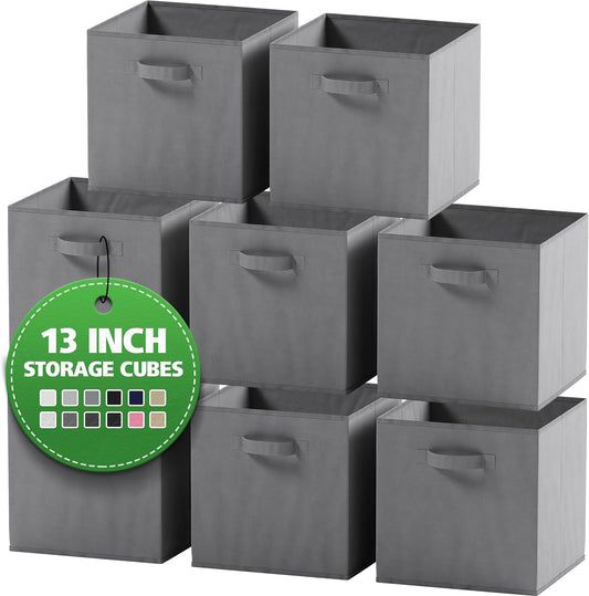 13 Inch Fabric Storage Cubes for Cube Organizer - 8 Pack Heavy Duty Grey Storage Bins - Cube Storage Bin, Use as a Clothes Storage Box in Closet, Baskets for Shelves or Cubbies Storage Organizer