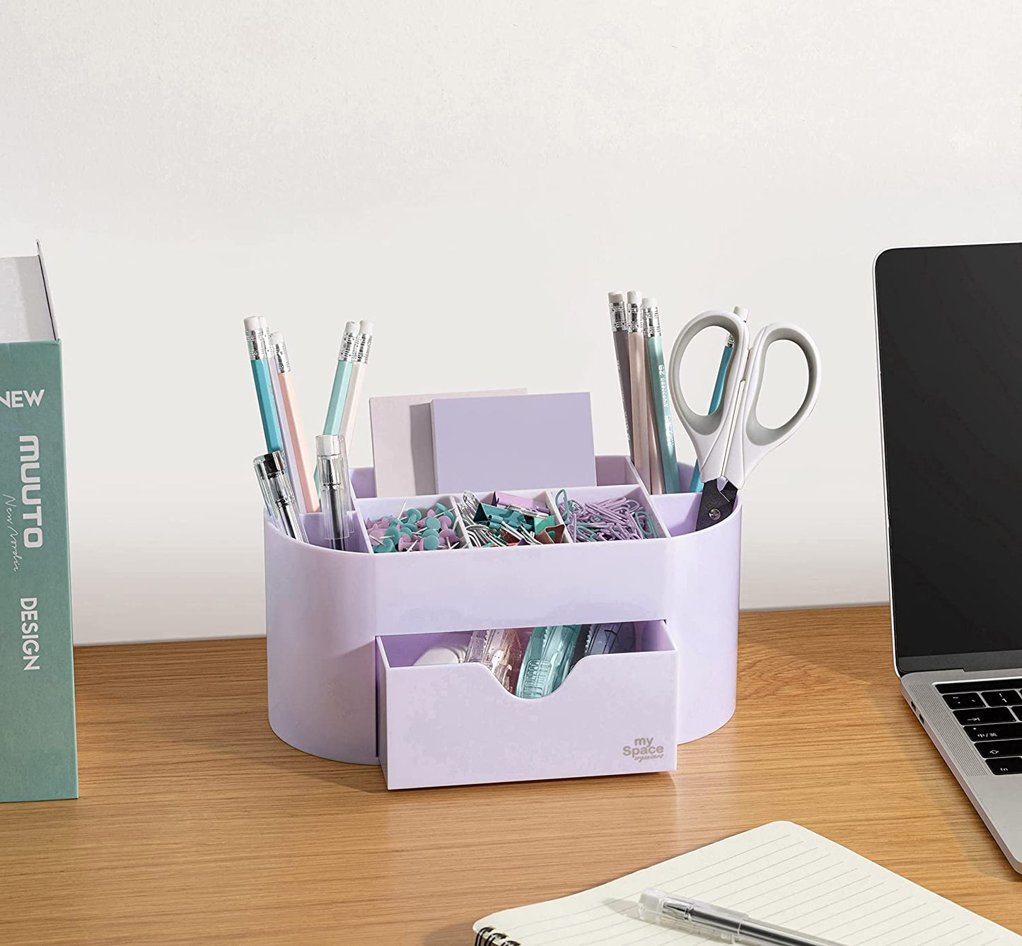 Lavender Desk Organizer for Office Supplies and Desk Accessories - Pen Holder Desktop Organization for Room College Dorm Home School (White Lavender)