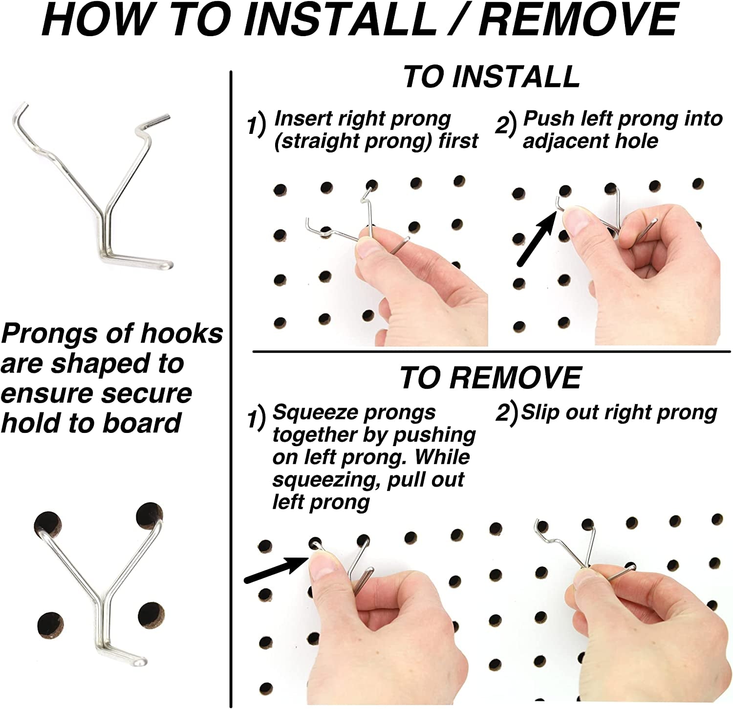 – Stainless Steel Pegboard Hooks 50-Pack 1" L Hook - Will Not Fall Out, Fits Any Peg Board - Organize Tools, Accessories, Workbench, Garage Storage, Kitchen, Crafts, Jewelry, Retail