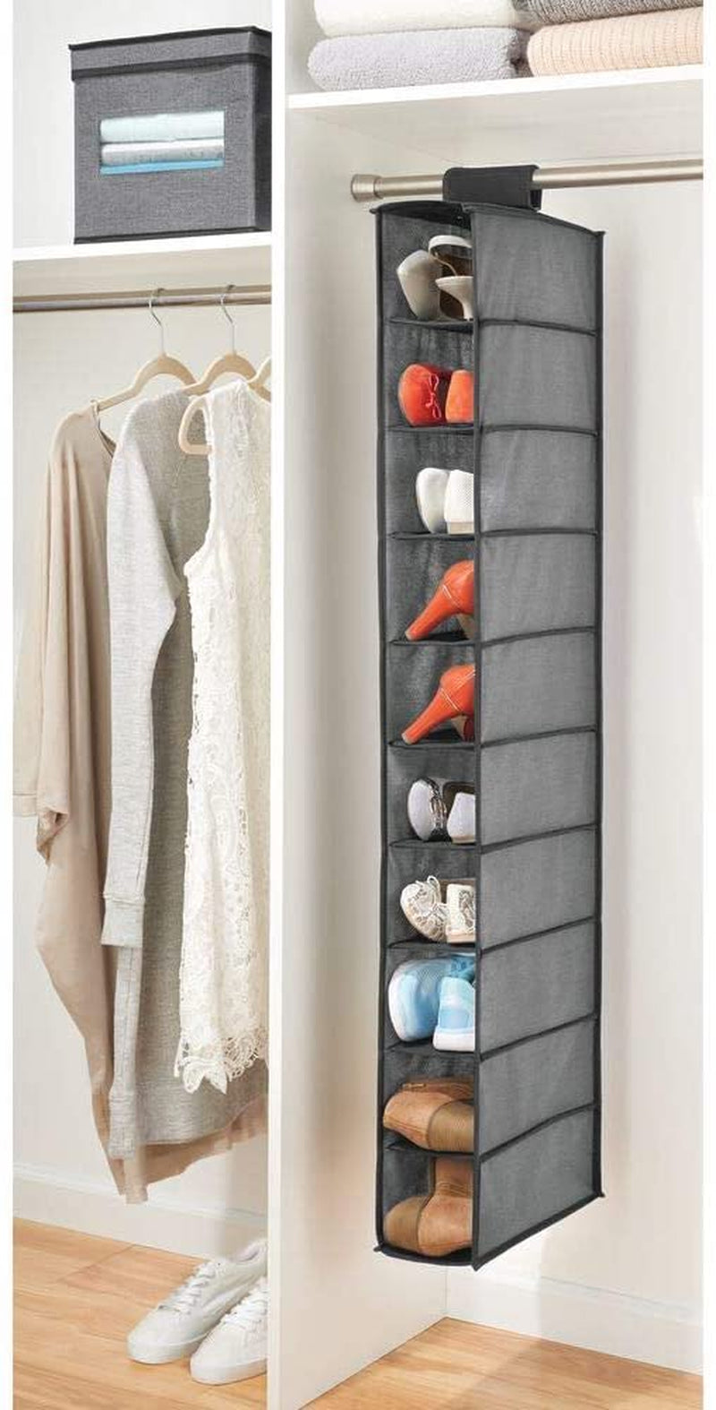 10 Shelf over Rod Hanging Hanger Organizers, Gray