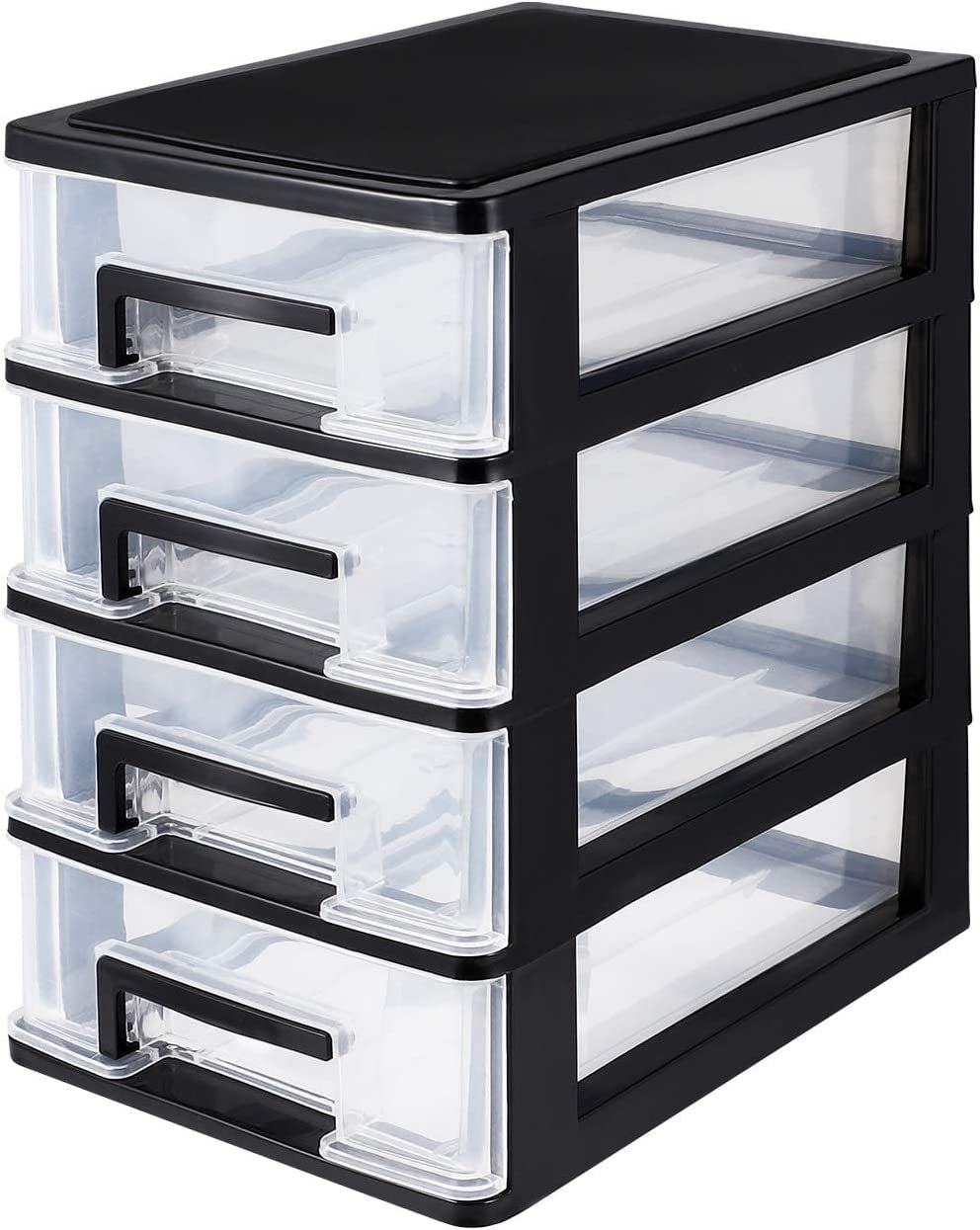 4 Drawer Desktop Storage Organizer,Plastic Containers Storage Organizer Dresser Organizer Home Dresser (Black and Transparent)