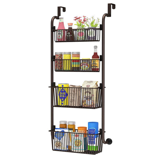 4-Tier over the Door Pantry Organizer Rack Baskets Pantry Door Organization and Storage Heavy-Duty Metal Kitchen Spice Rack over Door Can Organizer