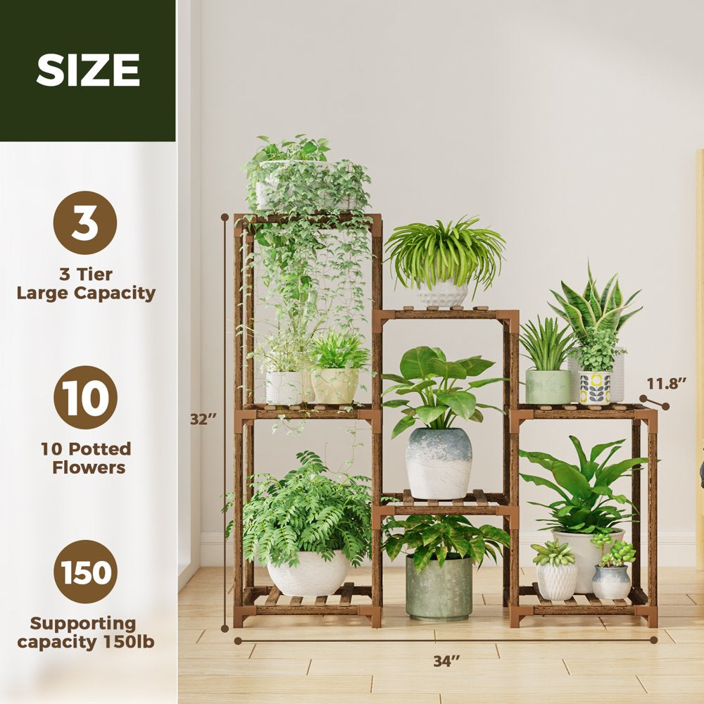 Plant Stand Outdoor Black Plant Shelf Indoor Tiered Plant Table for Multiple Plants 3 Tiers 7 Potted Ladder Plant Holder Table Plant Pot Stand for Window Garden Balcony Living Room