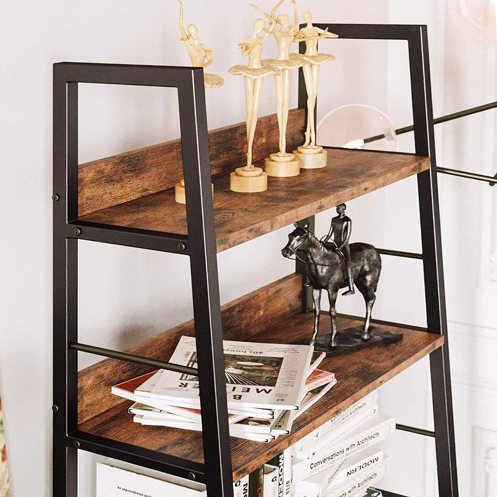 Bookshelves and Bookcases 5 Tiers Ladder Shelf Home Office, Rustic Brown