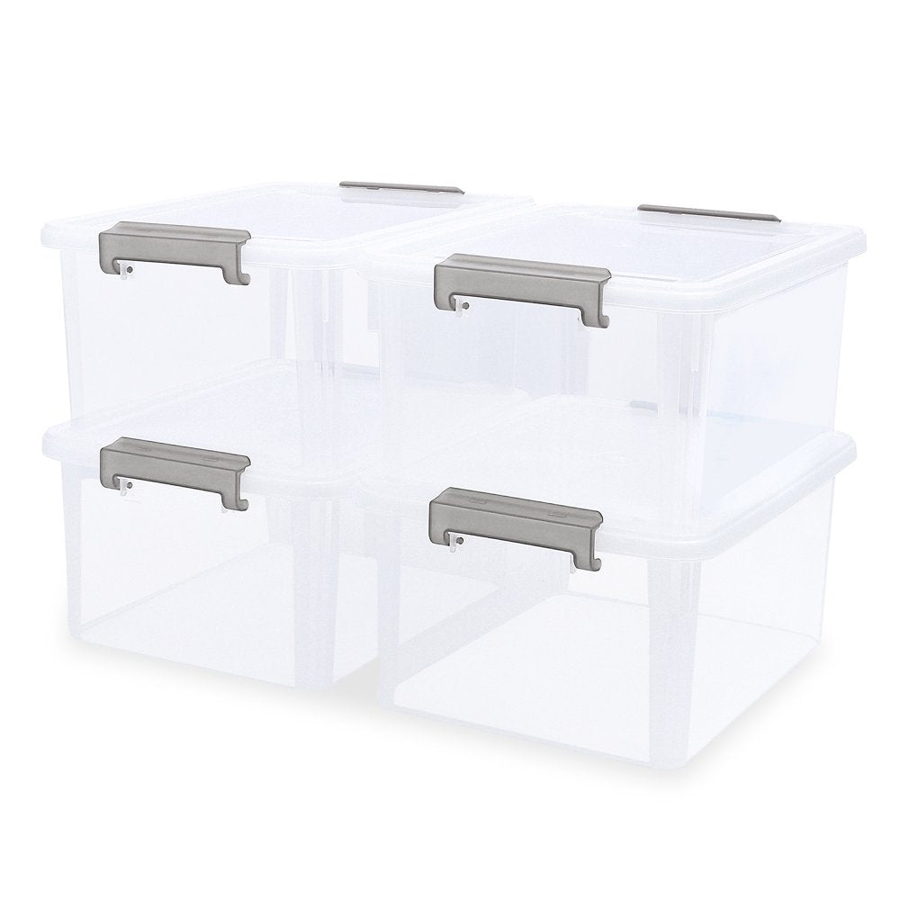 17 QT 4 Packs Plastic Storage Bins with Latching Lids Stackable Clear Storage Bins for Garage Closet Classroom Kitchen