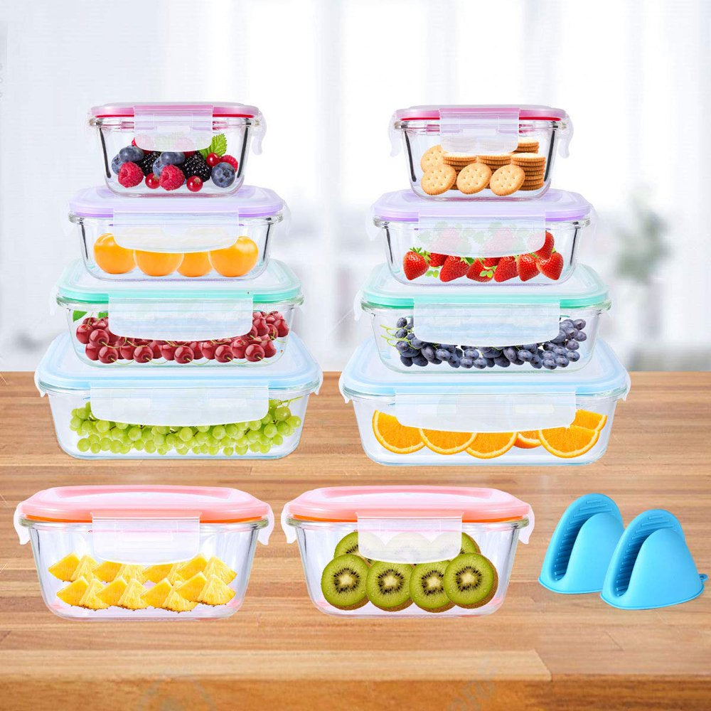 Glass Food Storage Airtight and Leakproof Containers Set 20 Pieces