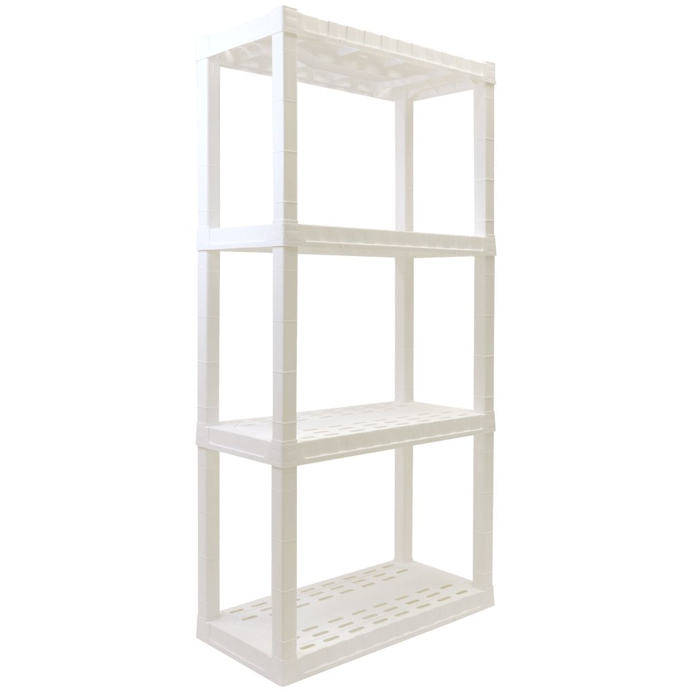 Garage Shelves, Pack of 2 Plastic Storage Shelving Unit 4 Shelves, White 400 Lbs Capacity 56" H X 14" D X 30" W