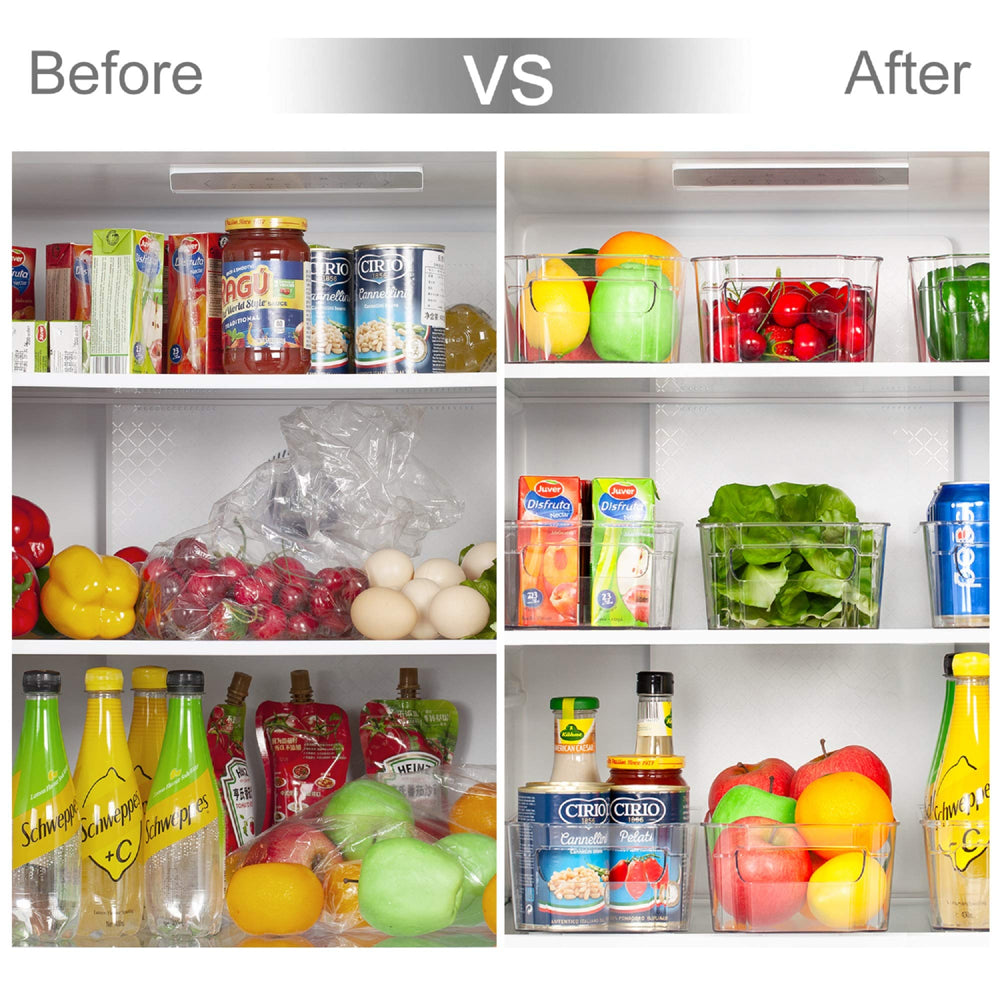 Refrigerator Organizer Bins,  8Pcs Clear Plastic Bins, Pantry Kitchen Organization and Storage, 12.5" Long