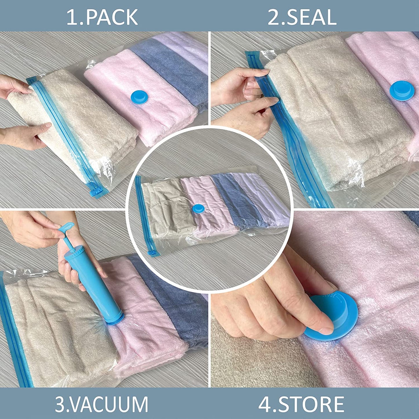 Vacuum Storage Bags, 10 Large Space Saver Bags Seal with Pump, Sealer for Clothes, Comforters, Blankets, Bedding